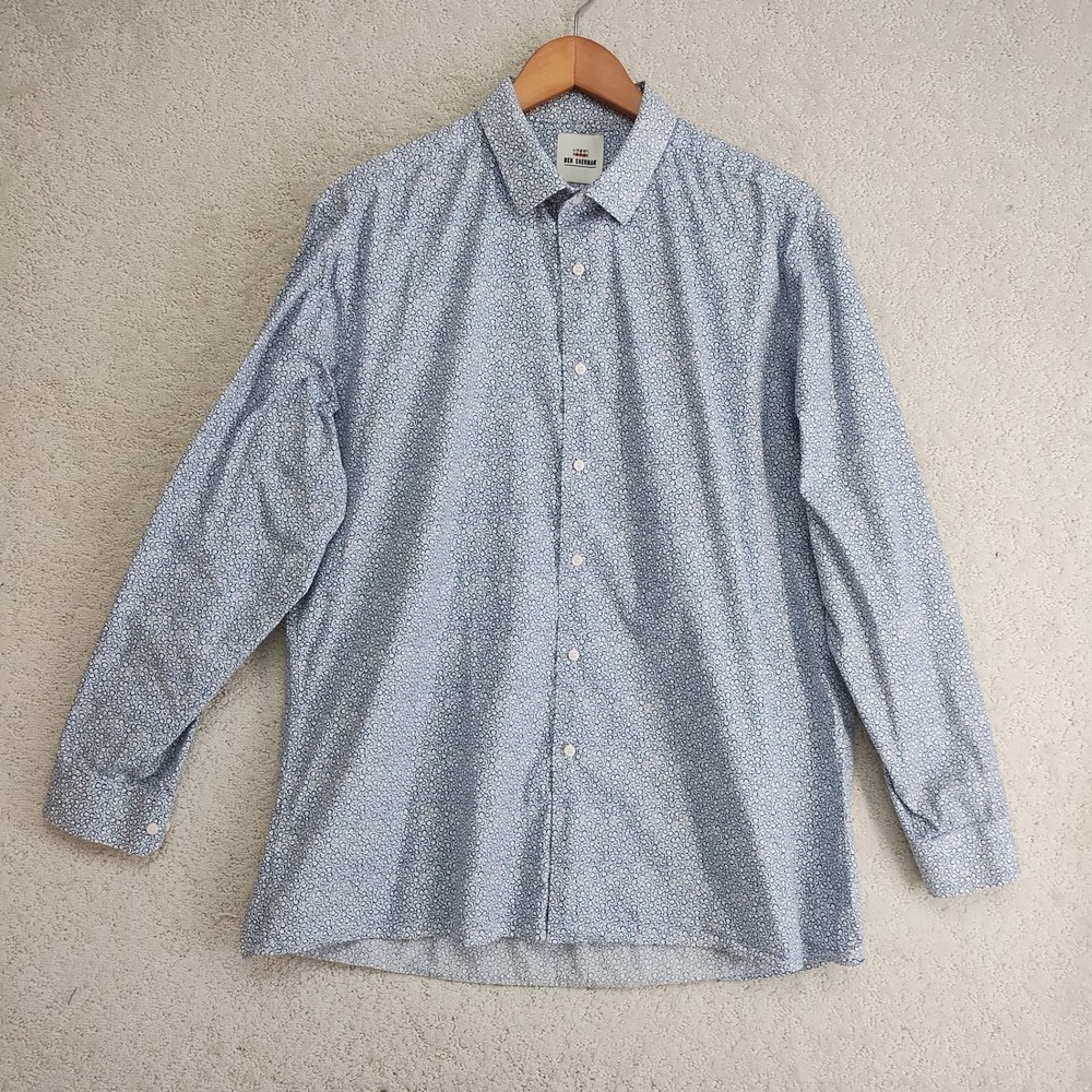Ben Sherman Dress Shirt Mens XL 17.5 34/35 Blue Floral Long Sleeve Cotton Button